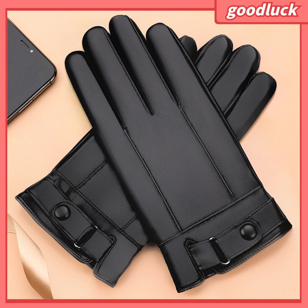 1 Đôi Găng Tay Giả Da Lót Lông Cừu Chống Gió Có Nút Cảm Ứng Tiện Dụng