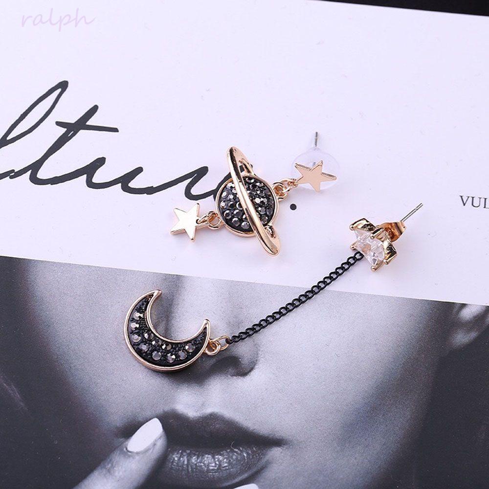 Khuyên Tai Thả Lủng Lẳng Hình Trăng Sao Màu Đen Hành Tinh Sáng Tạo