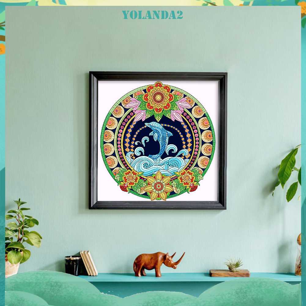 Tranh Đính Đá Hình Cá Heo 5D Nghệ Thuật Tự Làm Thủ Công Treo Trang Trí Nội Thất