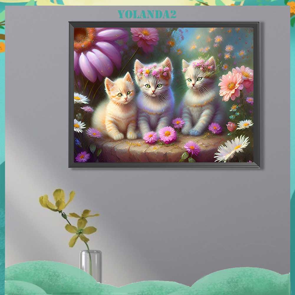 Tranh Đính Đá Kim Cương Toàn Bộ 5D DIY Hình Vẽ Mèo Trang Trí Nhà Cửa
