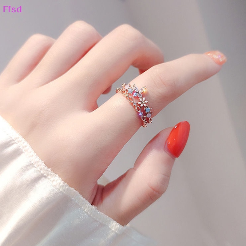 {Ffsd} Mới Nhẫn Đính Đá Dạng Xoắn Hình Hoa Lá Có Thể Điều Chỉnh Làm Quà Tặng Trang Sức Cho Nữ