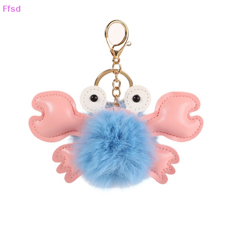 {Ffsd} Móc Chìa Khóa Xe Hơi Bằng Da Mặt Hình Con Cua Phối Banh Lông Đáng Yêu Thời Trang Dành Cho Bạn Nữ Làm Quà Tặng