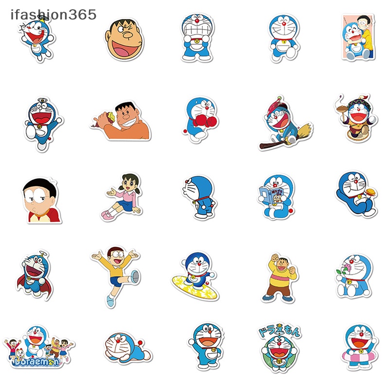 Set 50 Miếng Dán Hình Doraemon Trang Trí Xe Hơi / Xe Máy / Hành Lý / Ván Trượt Tuyết Thời Trang ifashion365