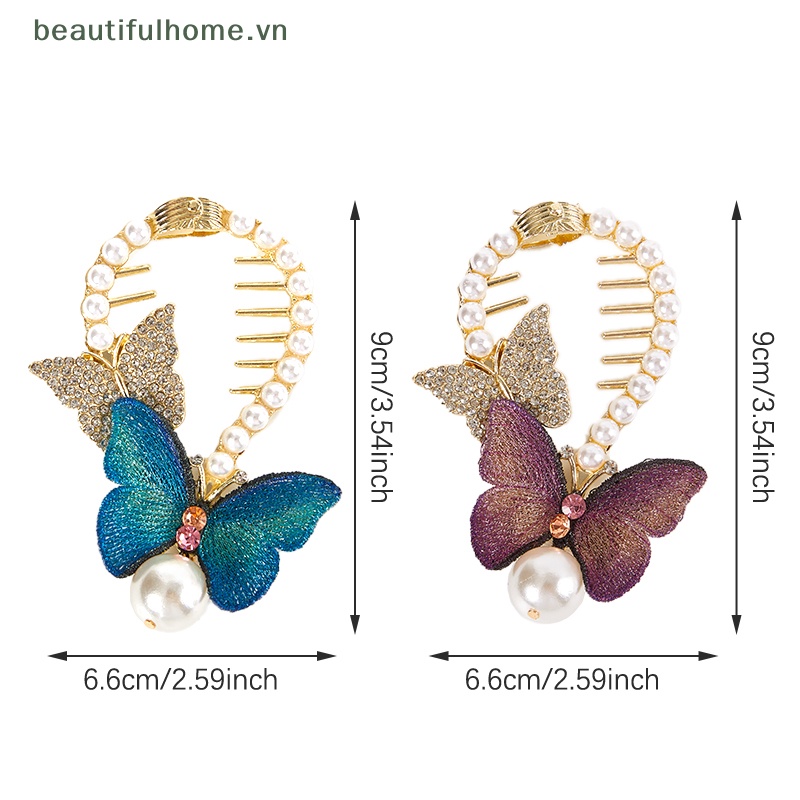 Kẹp Tóc Càng Cua Đính Đá Ngọc Trai Hình Bướm Xinh Xắn Cho Nữ