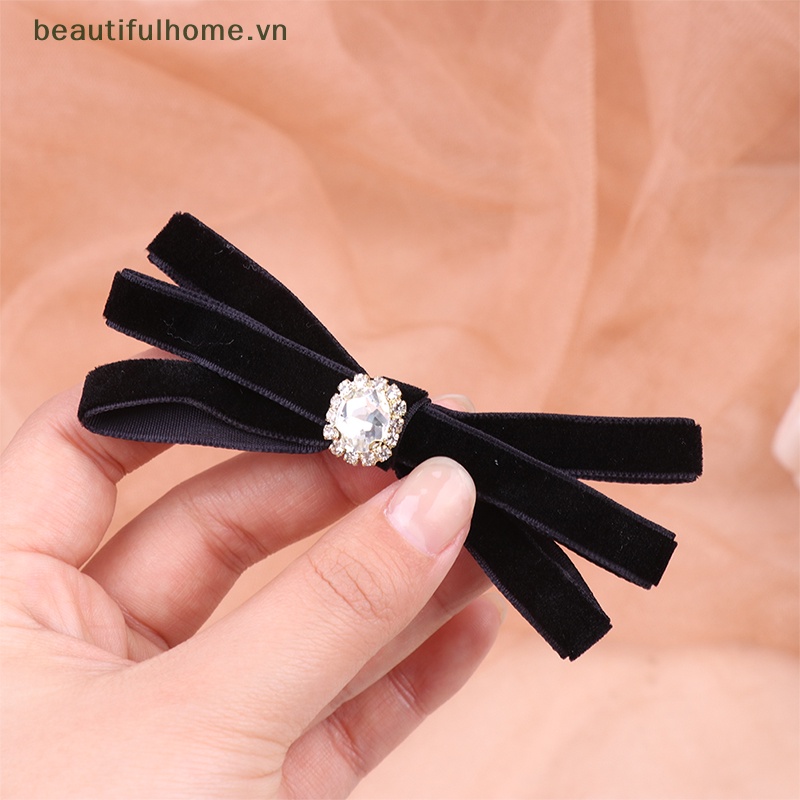 1 Kẹp Tóc Hình Nơ Đen Đính Đá Xinh Xắn