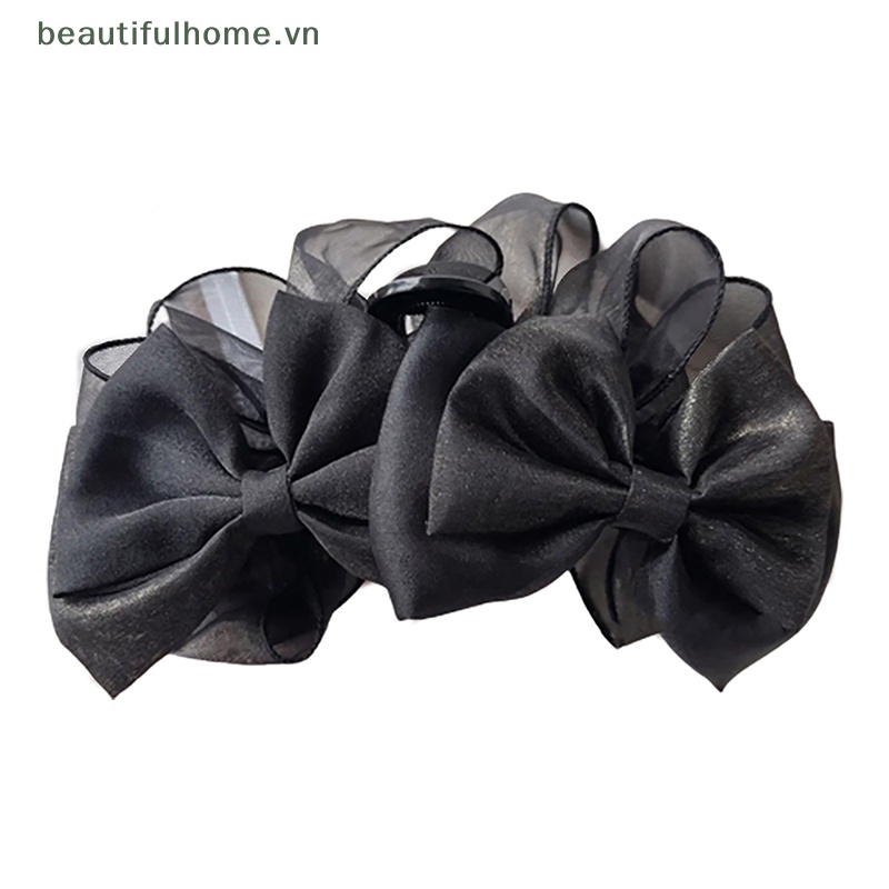 Kẹp Tóc Càng Cua Hình Nơ Phối Lưới Màu Đen Cổ Điển Thời Trang Cho Nữ