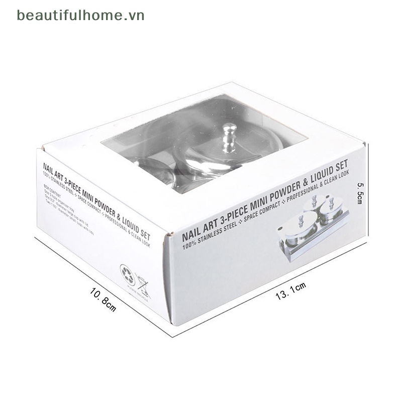 Set 3 Khay Đựng Bột Làm Móng Bằng Thép Không Gỉ