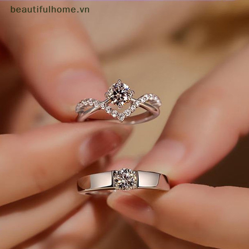 Nhẫn Đính Đá Zircon Có Thể Điều Chỉnh Kích Thước Thời Trang Dành Cho Cặp Đôi