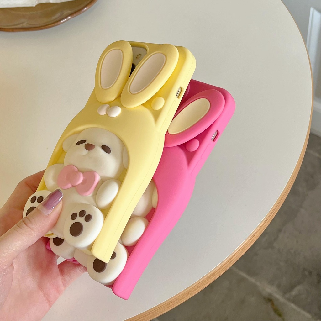 Ốp Điện Thoại TPU Silicon Mềm Hình Cún 3D Màu Hồng Vàng Bảo Vệ Toàn Diện Chống Rơi Cho iPhone 14 13 12 11 Pro Max