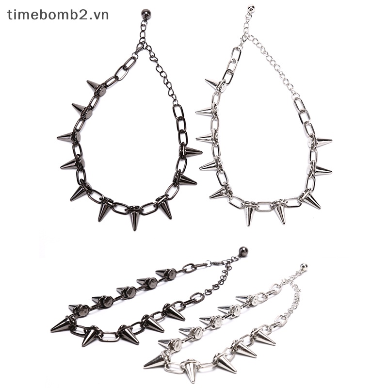 {Timebomb} Vòng Cổ Choker Mắt Xích Nạm Đinh Tán Phong Cách Punk Goth Rock Biker.