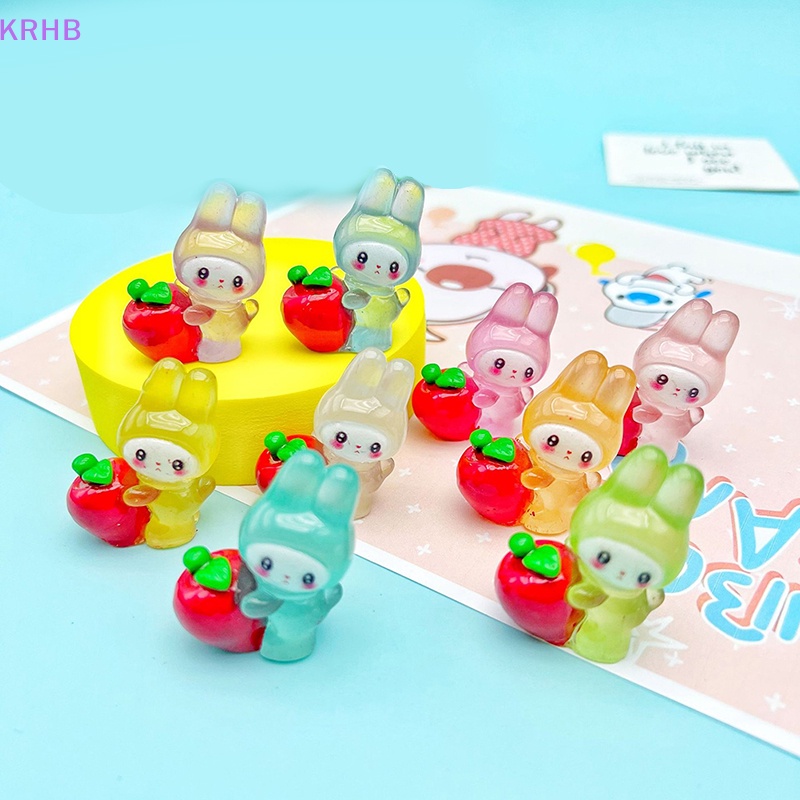 Set 2 Phụ Kiện Trang Trí Nghệ Thuật DIY Hình Chú Thỏ Bằng Nhựa Resin Màu Dạ Quang Xinh Xắn Mới