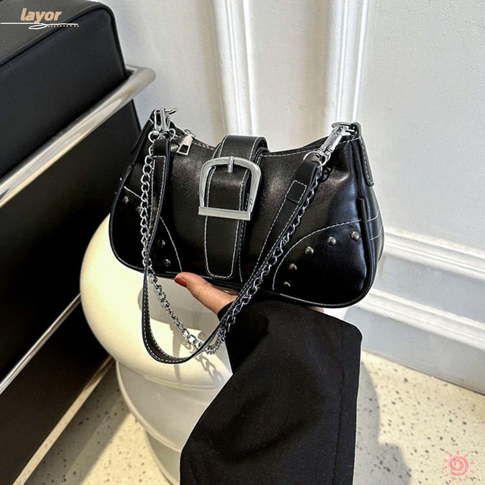 Túi Đeo Chéo Da PU Đính Đinh Tán Phong Cách Punk Cá Tính Cho Nữ