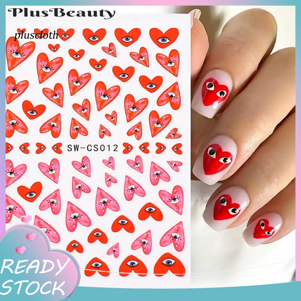Bộ 2 Tấm Sticker Dán Móng Không Gây Kích Ứng Họa Tiết Trái Tim Mắt Quỷ 3D