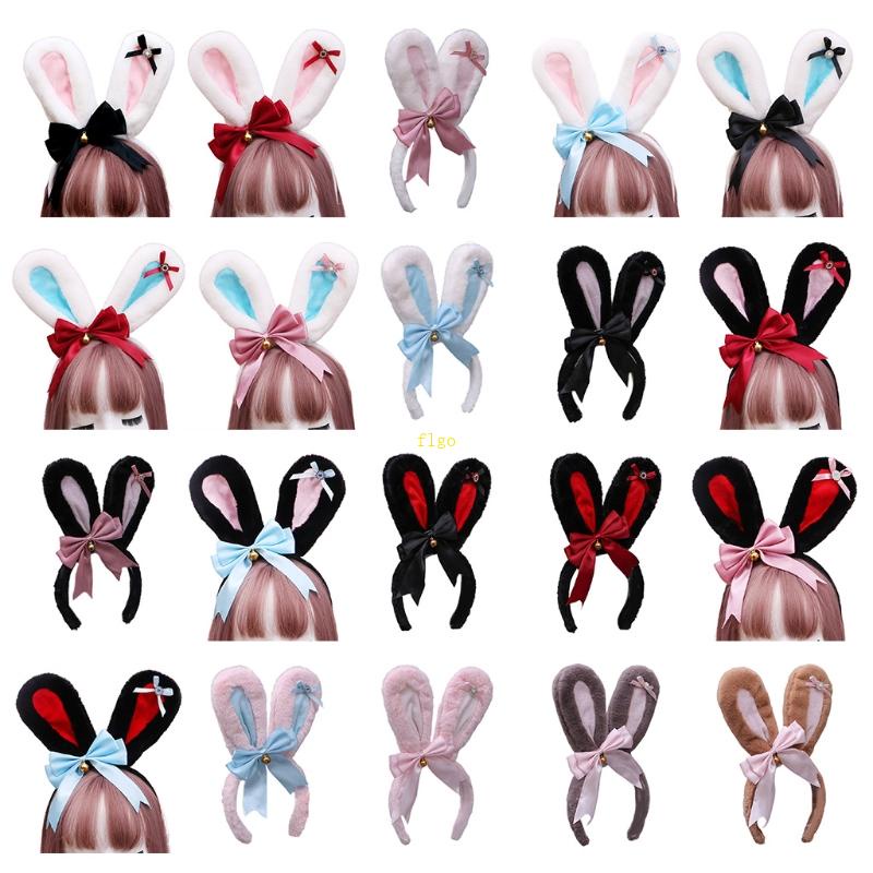 Băng Đô Tai Thỏ Lông Đính Đá Nhân Tạo Phong Cách Lolita