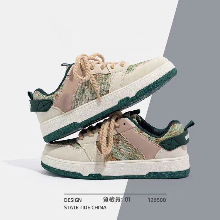 Giày Thể Thao Đế Cao Su Mềm Màu Hồng Và Xanh Lá Phong Cách Retro Dành Cho Nữ