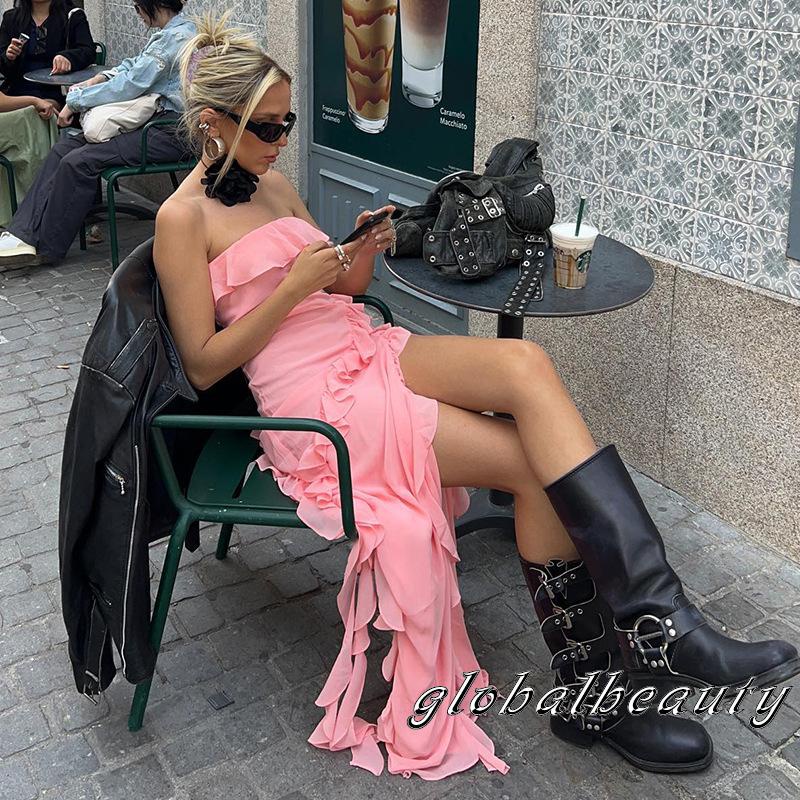 Đầm Ống Nhún Bèo Không Tay Màu Sắc Đơn Giản Cho Nữ