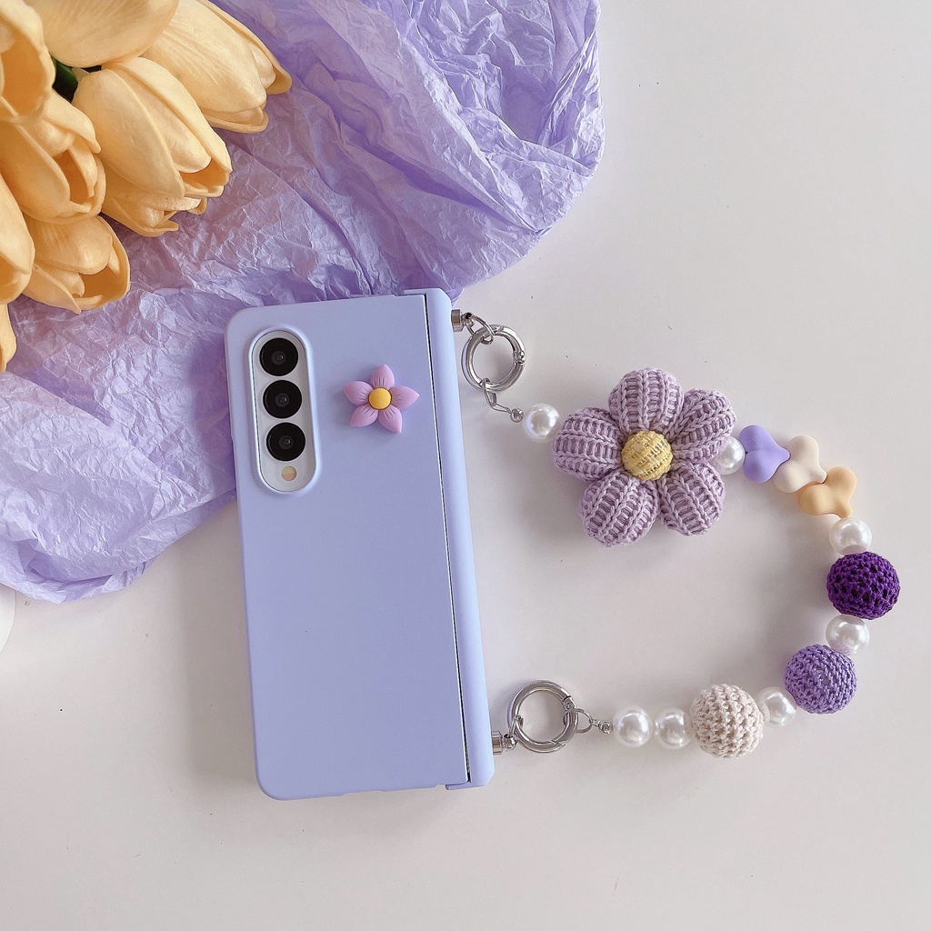 Bao Da Điện Thoại Họa Tiết Hoa Tím Thời Trang Cho samsung galaxy z fold 5 4 3 5g Ốp