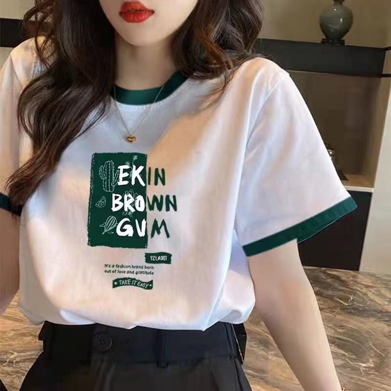 Áo Thun Cotton Tay Ngắn Dáng Rộng In Họa Tiết Thời Trang Mùa Hè Hàn Quốc 2023 Cho Nữ