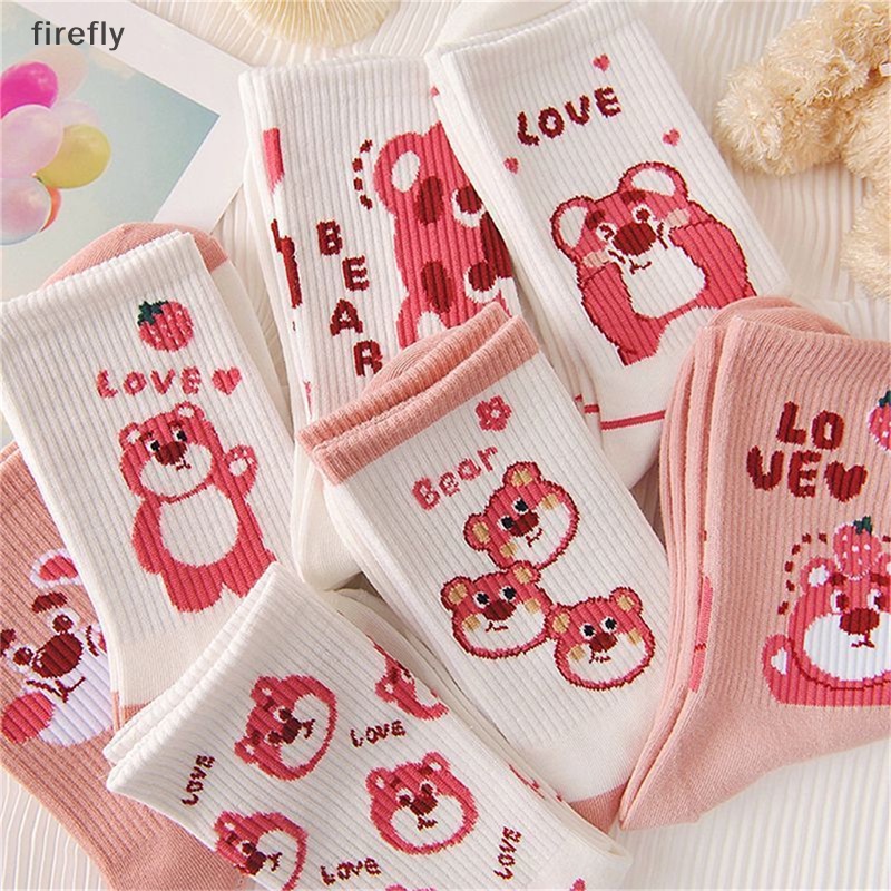 [firefly] Vớ Ống Lửng Họa Tiết Gấu Dâu Tây Hoạt Hình Phong Cách Hàn Quốc Hợp Thời