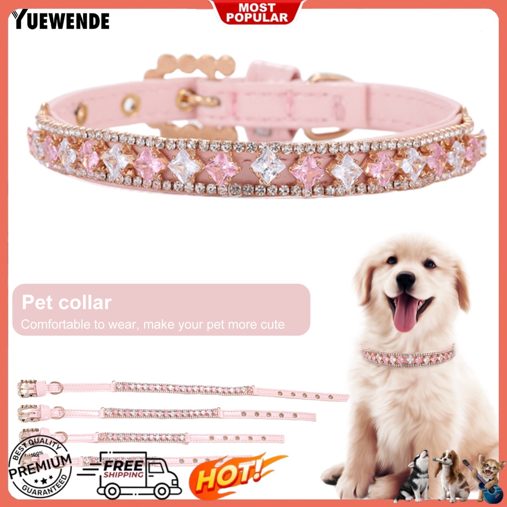 Vòng Cổ YQ.E Bằng Da Bò Đính Đá Có Thể Điều Chỉnh Thời Trang Dành Cho Thú Cưng