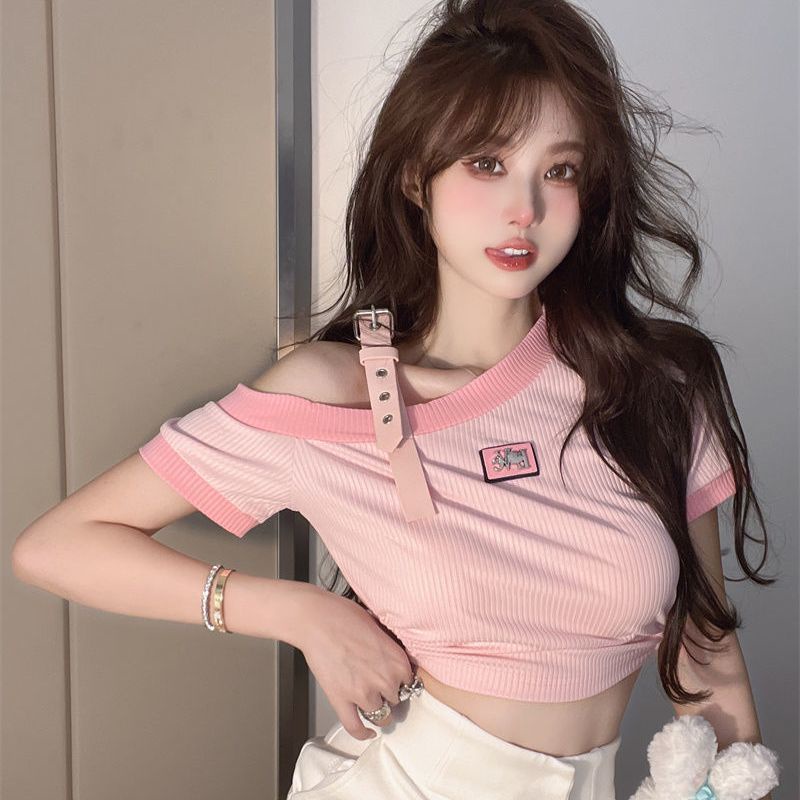 Áo Thun Tay Ngắn Phối Ren Dáng Ôm Thời Trang Mùa Hè Xinh Xắn Cho Nữ