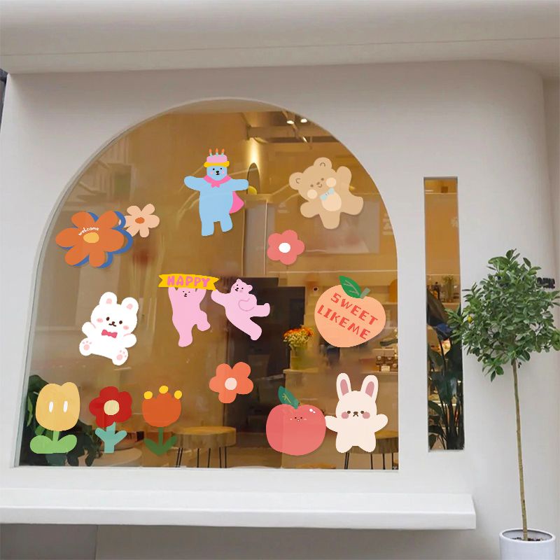 Miếng Dán Trang Trí Cửa Kính Họa Tiết Hoạt Hình Đáng Yêu Phong Cách Hàn Quốc