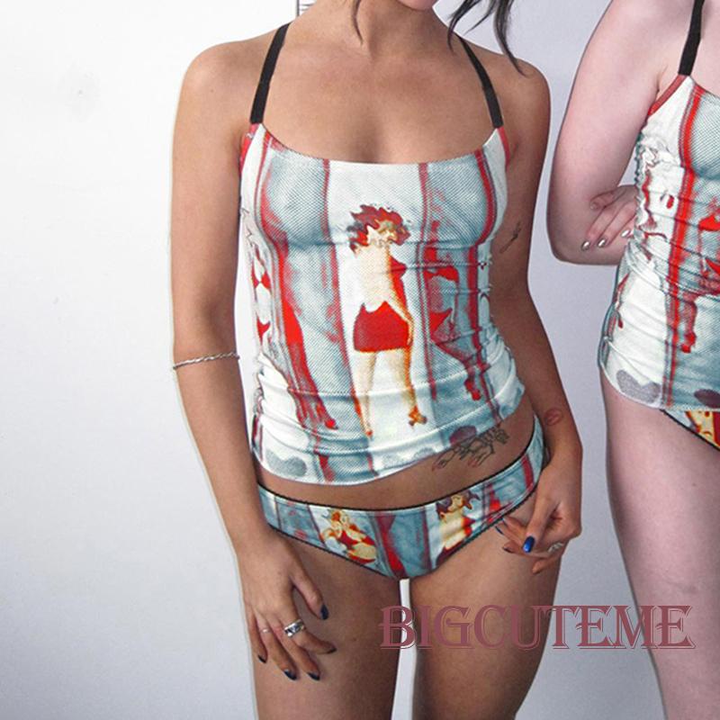 [] - Áo Crop Top Hai Dây Hở Lưng In Họa Tiết Retro Mùa Hè Dành Cho Nữ