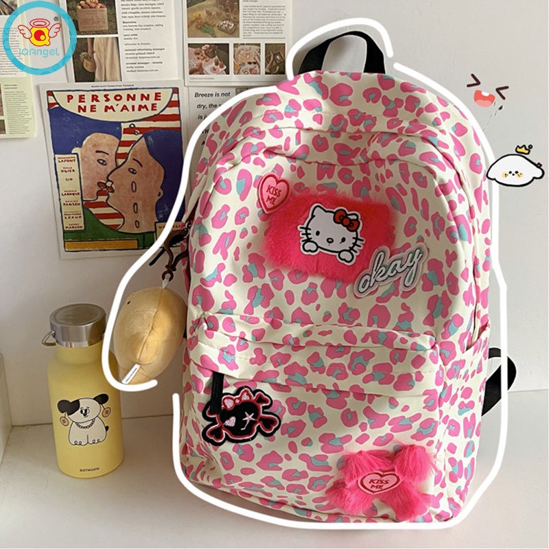 Iq Ba Lô Đi Học Sức Chứa Lớn In Họa Tiết Da Báo Màu Hồng Dễ Thương Cho Nữ Sinh Trung Học