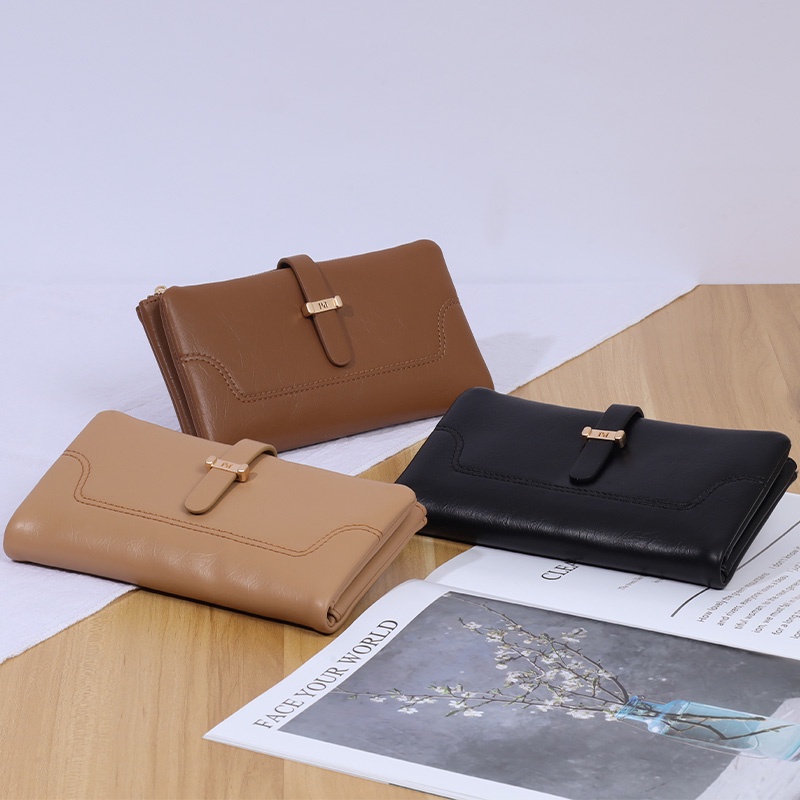 Ví Nữ Dài Da PU Gập Đôi Có Dây Kéo