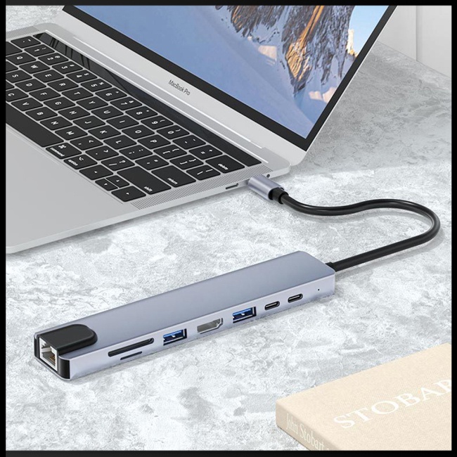 Bộ Chia Cổng Usb Type-c 8 Trong 1 Đa Năng Bằng Hợp Kim Nhôm Cho Notebook