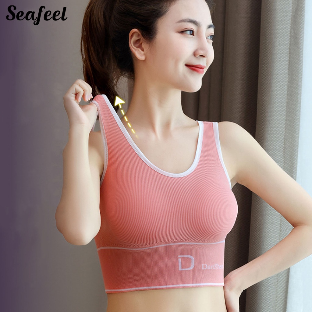 Áo Bra Thể Thao Màu Trơn Chữ U Không Đệm Ngực Chống Sốc Co Giãn Dành Cho Nữ