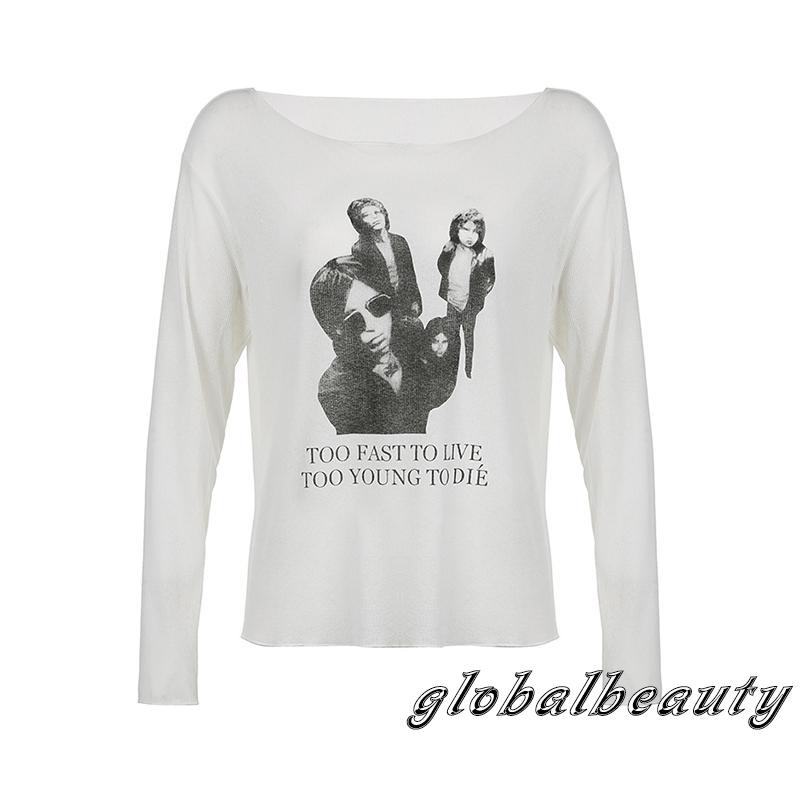 Áo Dệt Kim Mỏng Nhẹ Tay Dài Dáng Rộng In Họa Tiết Chân Dung Đơn Giản Dành Cho Nữ