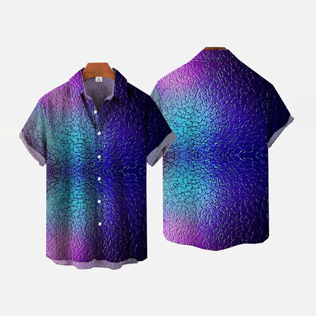 Áo Sơ Mi Ngắn Tay In Họa Tiết Vảy Cá 3D Màu Cầu Vồng Thời Trang Mùa Hè Cho Nam