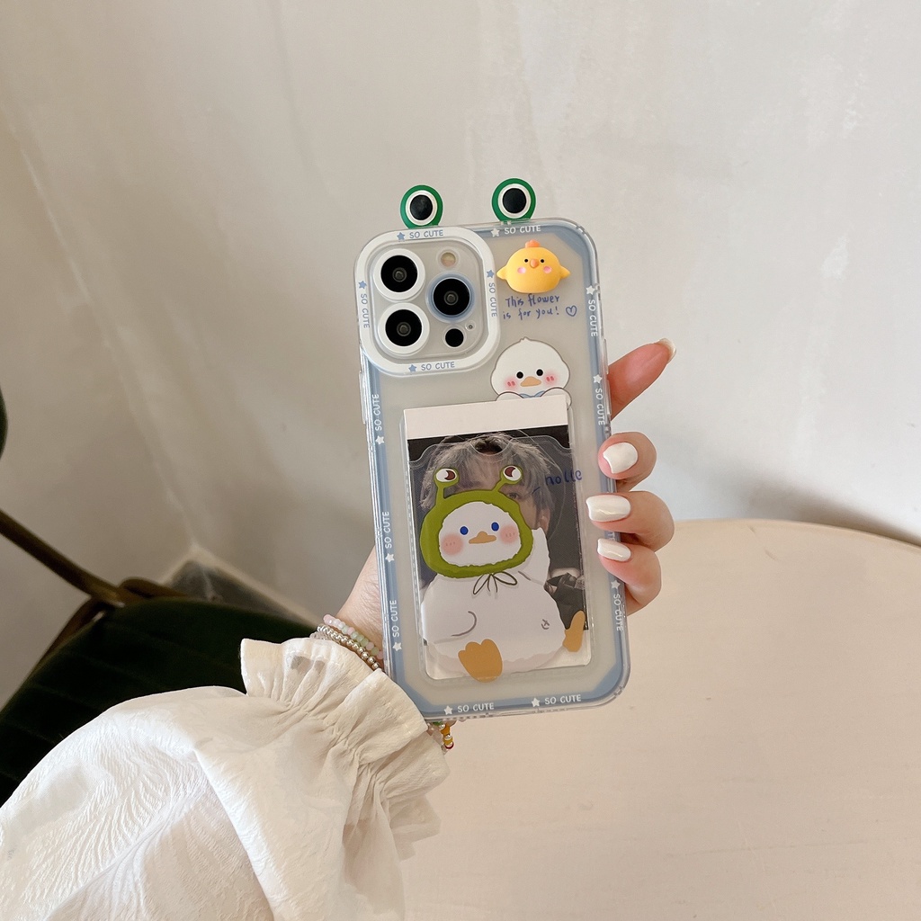 Ốp Điện Thoại Tpu Mềm Trong Suốt Hình Ếch Hoạt Hình Có Ngăn Đựng Thẻ Cho iPhone 14 Plus 13 12 11 Pro XR XS Max