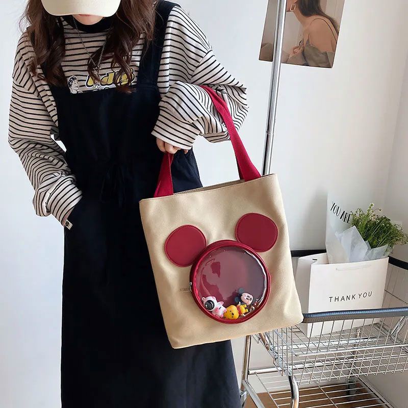 Túi Tote Đeo Vai Vải Canvas Sức Chứa Lớn In Hình Chuột Mickey Hoạt Hình Disney Cho Nữ Sinh