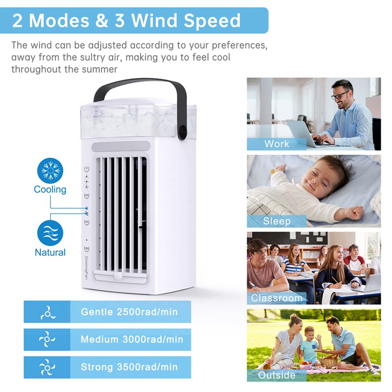 1 Quạt Điều Hòa Không Khí Để Bàn 3 Trong 1 Tích Hợp Đèn LED 3 Tốc Độ Và 7 Màu Cho Phòng Ngủ