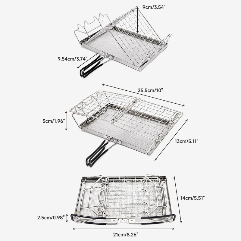 QQ Vỉ Nướng BBQ Bằng Thép Không Gỉ Thiết Kế Nhỏ Gọn Tiện Dụng Cho Cắm Trại