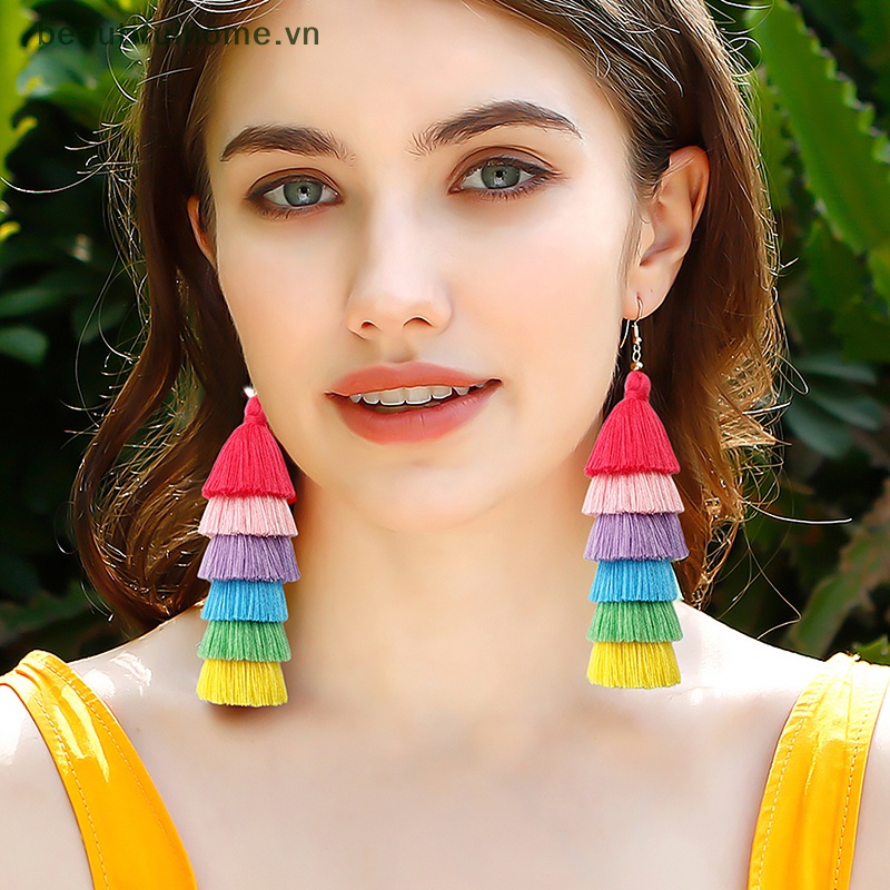 1 Đôi Bông Tai Tua Rua Dáng Dài Nhiều Lớp Phong Cách Bohemian Dễ Thương Thời Trang Mùa Hè Cho Nữ