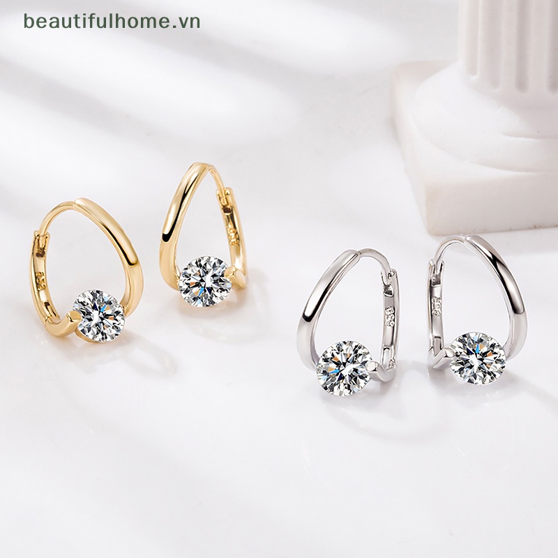 1 Đôi Bông Tai Đính Đá Zircon Đơn Giản Phong Cách Hàn Quốc Thời Trang Cho Nữ