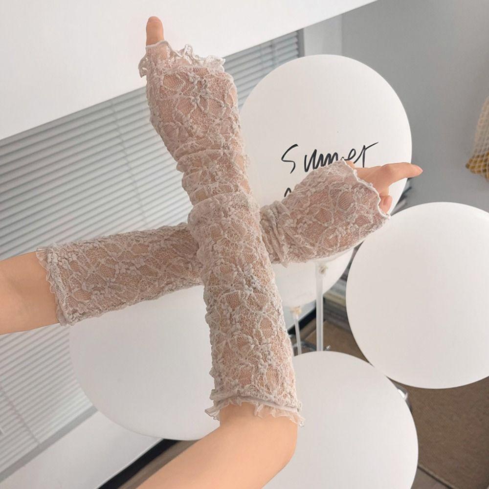 MXGOODS Găng Tay Lưới Dài Hở Ngón Y2k Chống Tia UV Bảo Vệ Cho Mùa Hè