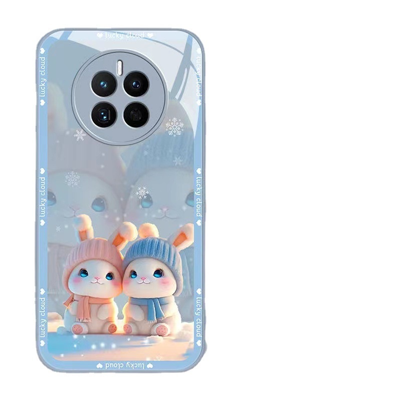Ốp Điện Thoại Mặt Kính In Hình Thỏ Và Hoa Tuyết Cho Iphone 14 13promax 12 11pro 7 8 Plus Xsmax