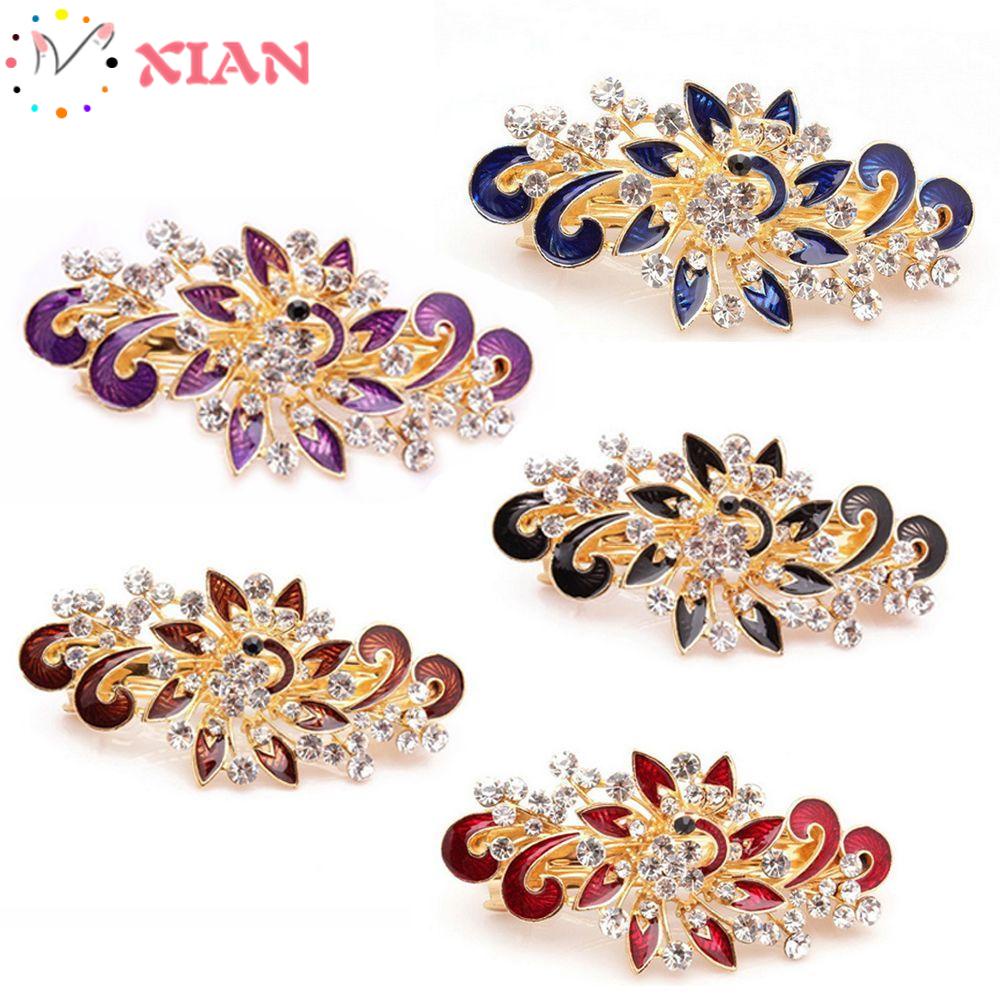 Xiantin Kẹp Tóc Hình Chim Công Lấp Lánh Nhiều Màu Sắc Thời Trang
