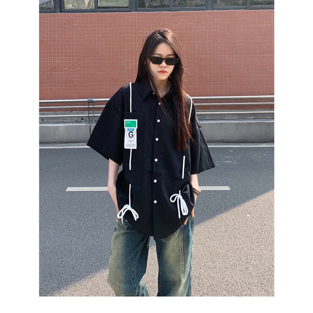 Áo Sơ Mi Tay Ngắn Phồng Thời Trang Đường Phố Retro Mỹ Cá Tính Cho Nam