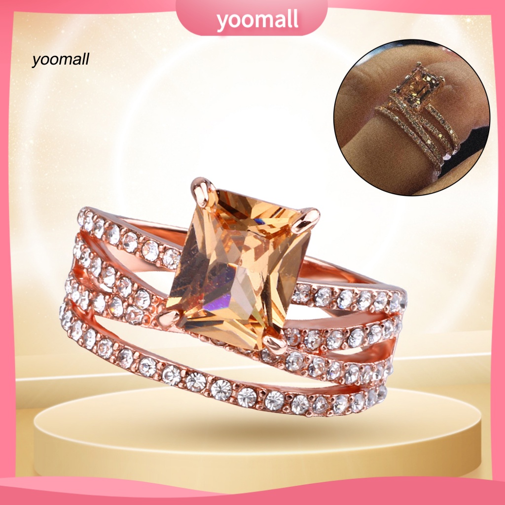 Nhẫn Cưới Mạ Điện Nhiều Lớp Mặt Vuông Đính Đá