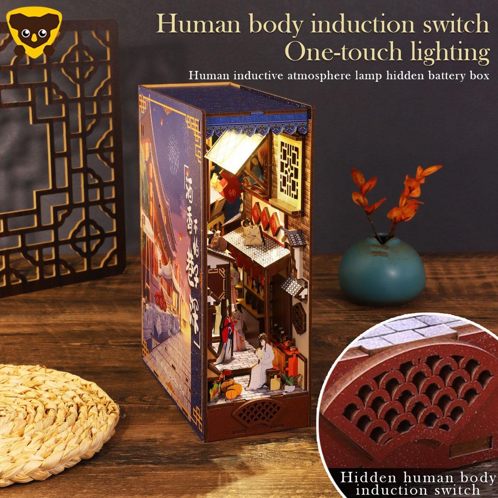 Mô Hình Kệ Sách 3D DIY Bằng Gỗ Có Đèn Cảm Biến Dùng Để Trang Trí Nhà Búp Bê SHOPCYC1676