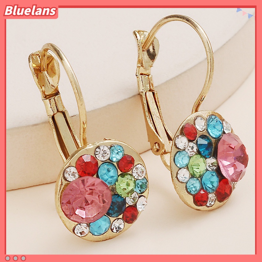 [BLS] Khuyên Tai Nút Tròn Đính Kim Cương Pha Lê Nhiều Màu Sắc Bằng Hợp Kim Cho Nữ