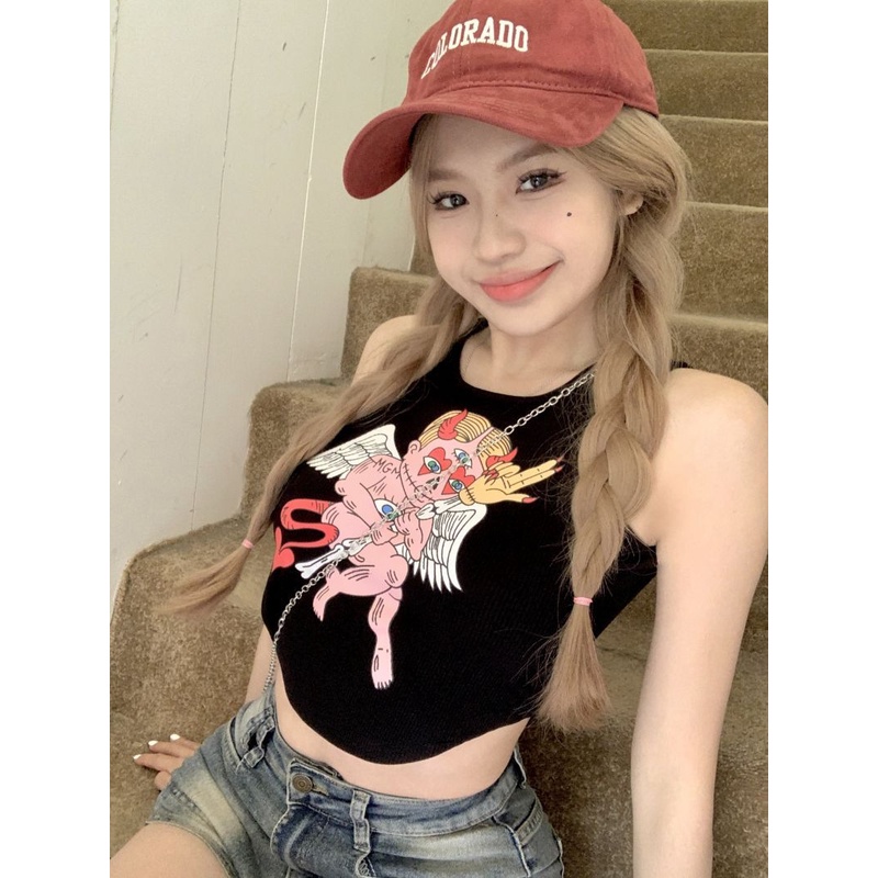 Áo Hai Dây Dáng Ôm In Họa Tiết Hoạt Hình Thời Trang Mùa Hè Quyến Rũ Cho Nữ