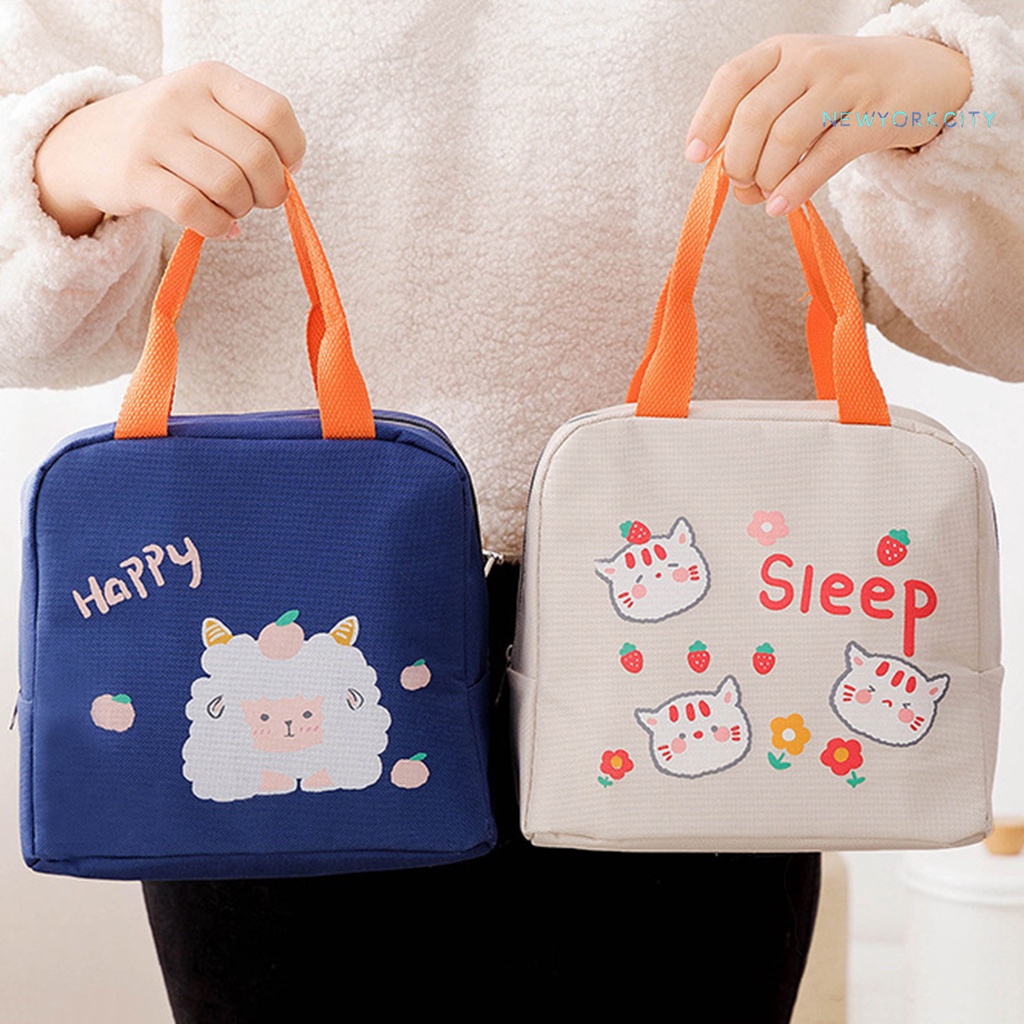 Túi Đựng Hộp Cơm Trưa Cách Nhiệt Bằng Vải Oxford Họa Tiết Hoạt Hình Sức Chứa Lớn Có Khóa Kéo Cho Hộ Gia Đình