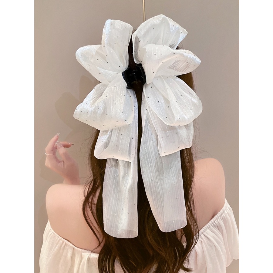 Kẹp Tóc Nơ Lưới Chấm Bi Lớn Phong Cách Hàn Quốc Ngọt Ngào Cho Nữ