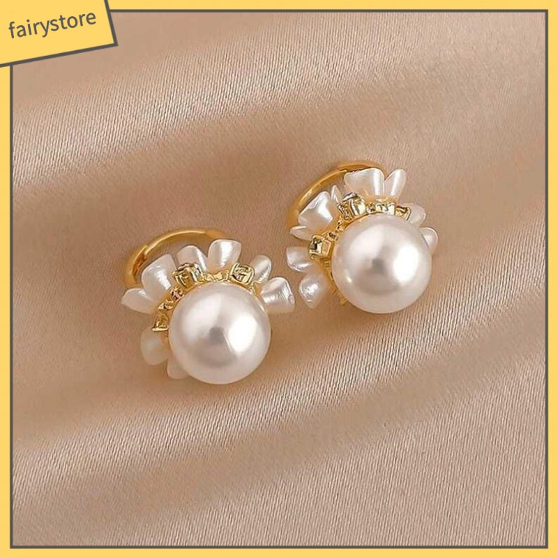 [FTO] Bông Tai Hình Giỏ Hoa Vỏ Sò Đính Ngọc Trai Và Kim